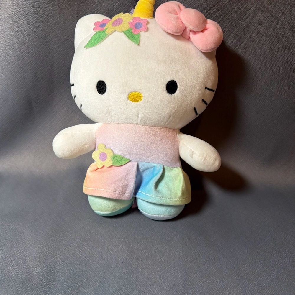 Hello Kitty Pastel Rainbow Unicorn Plush - Pink Bow